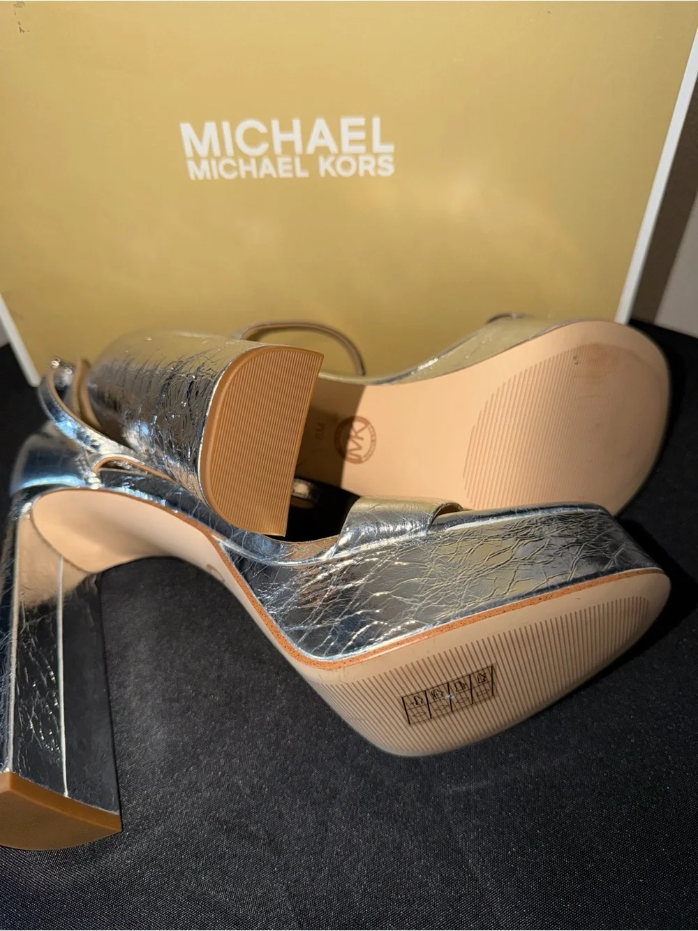 Michael Kors “Cami” Crushed Leather Metallic Platform Heels